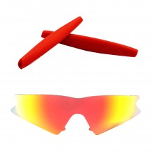 Walleva Fire Red Mr.Shield Polarized Replacement Lenses + Red Earsocks for Oakley M Frame Sweep Sunglasses